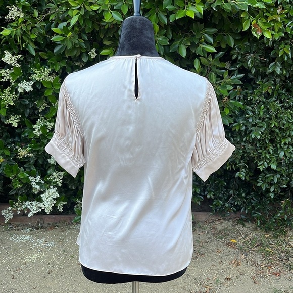 Rebecca Taylor Ivory Silk Pleated Puff Sleeve Blouse Size Small - Picture 7 of 8
